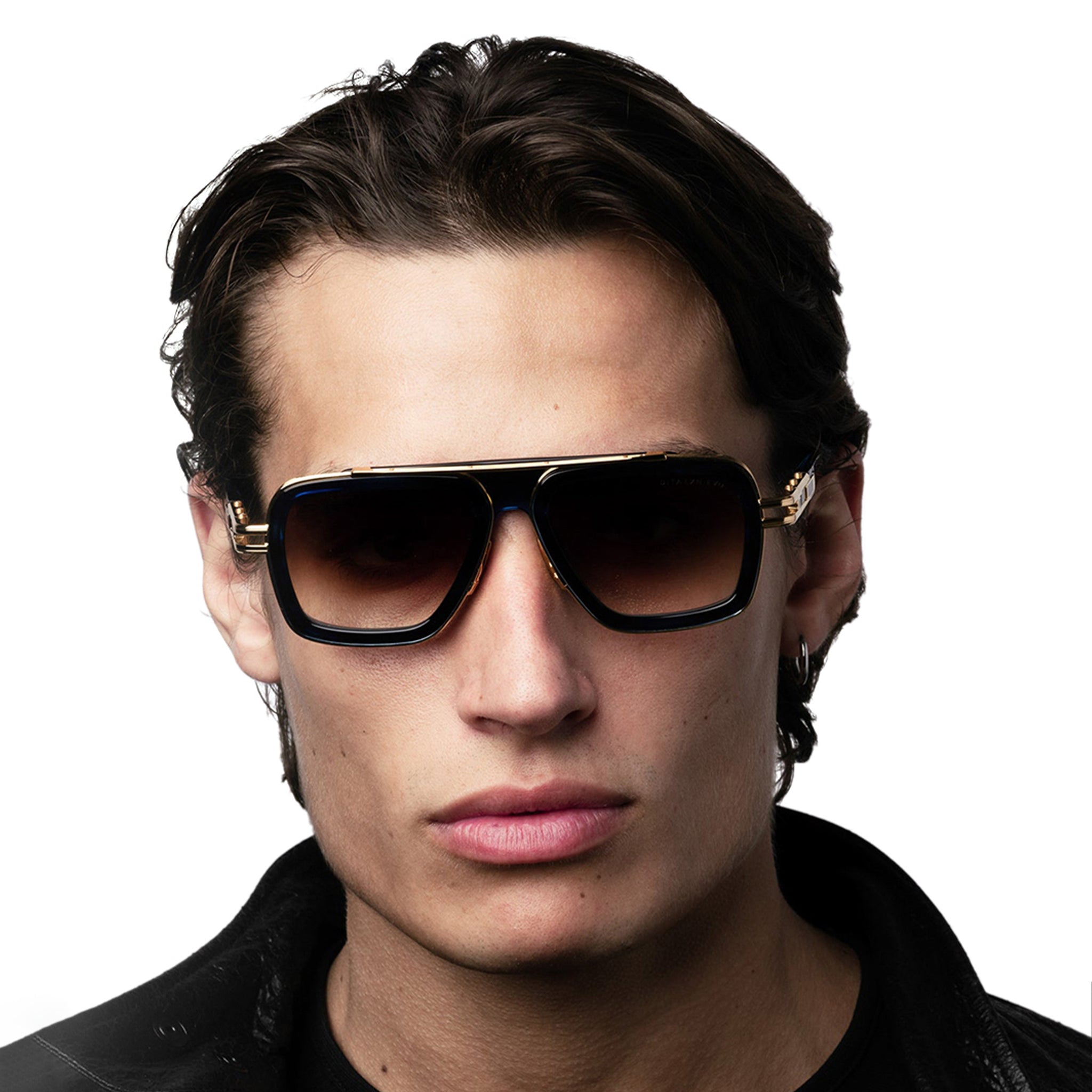 Model front view of Dita LXN-EVO DTS403-A-01 Black Yellow Gold Sunglasses DTS403-A-01